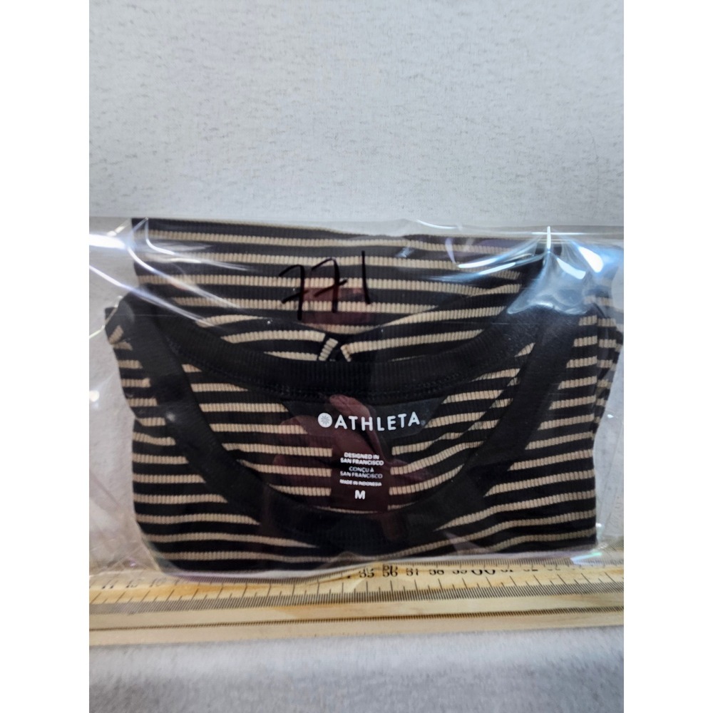 Athleta Signature Rib Crop Tee Striped Black Tan Short Sleeve Modal Top M NEW - Picture 10 of 10